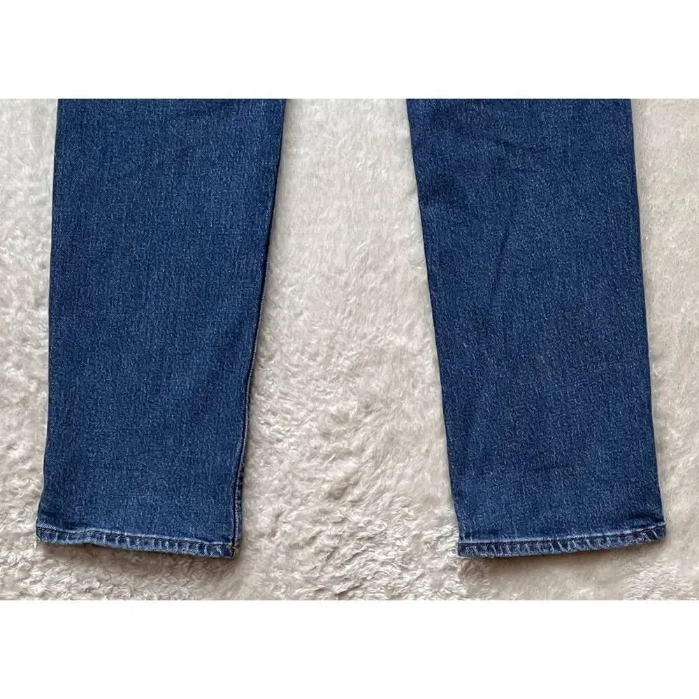 Good American Good 90s Icon Ripped Straight Leg High Rise Stretch Denim Jeans - Picture 15 of 16